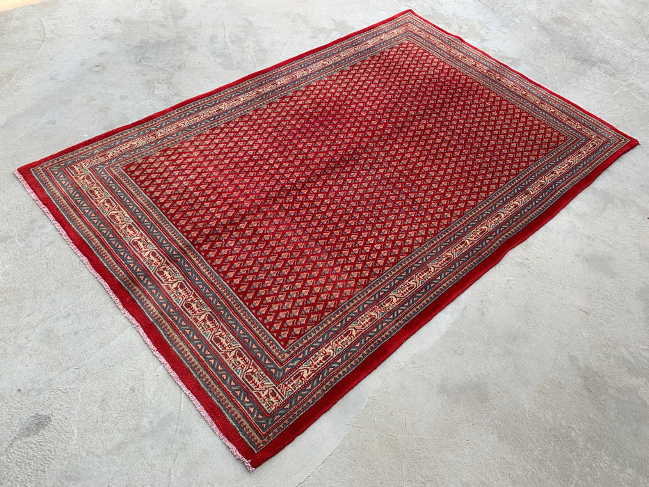 7'1 x 4'7 Hand-Knotted Persian Wool Rug - Red Geometric Traditional Area Rug - KBHM-662