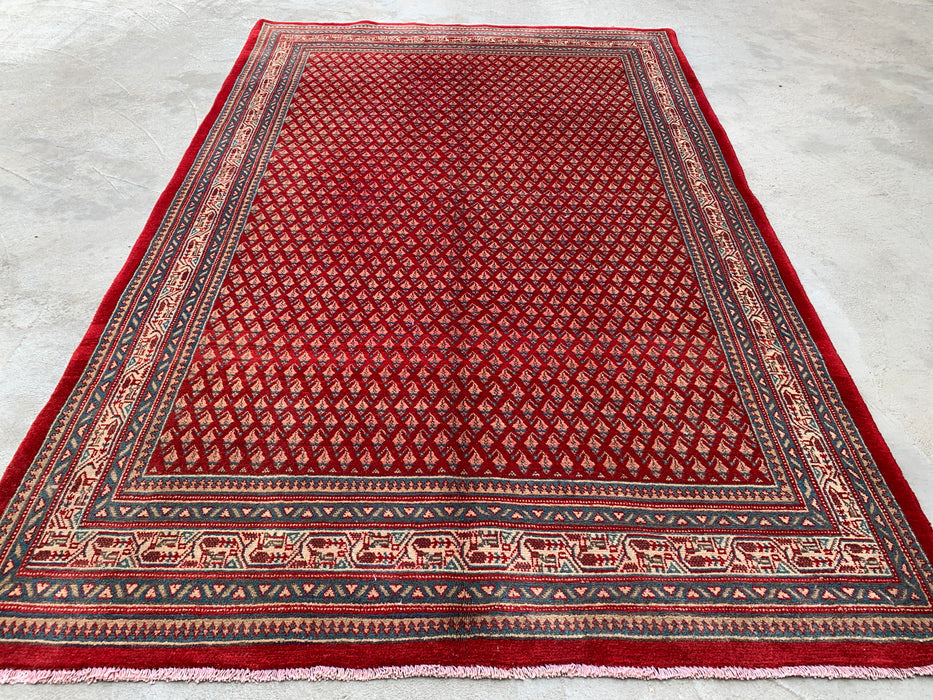 7'1 x 4'7 Hand-Knotted Persian Wool Rug - Red Geometric Traditional Area Rug - KBHM-662