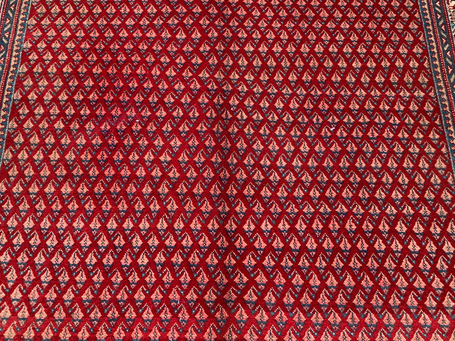 7'1 x 4'7 Hand-Knotted Persian Wool Rug - Red Geometric Traditional Area Rug - KBHM-662