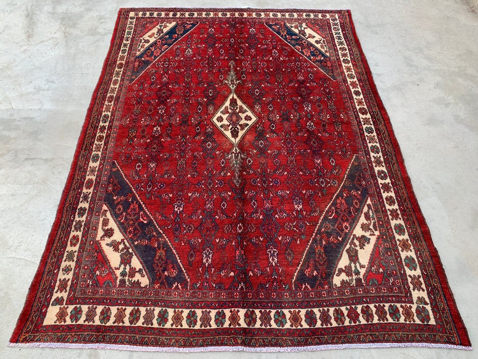 9'2 x 6'10 Hand-Knotted Persian Wool Rug - Red Floral Medallion Area Rug - KBHM-663