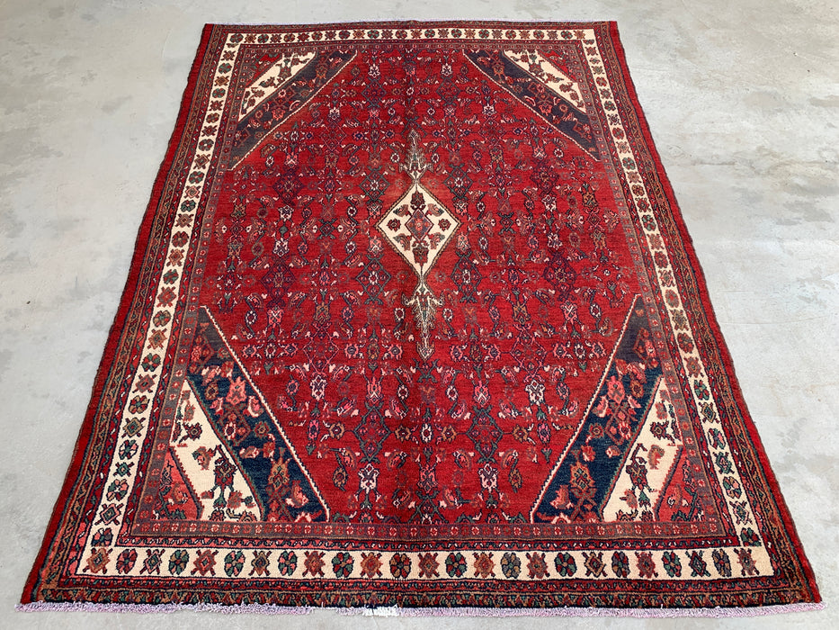 9'2 x 6'10 Hand-Knotted Persian Wool Rug - Red Floral Medallion Area Rug - KBHM-663