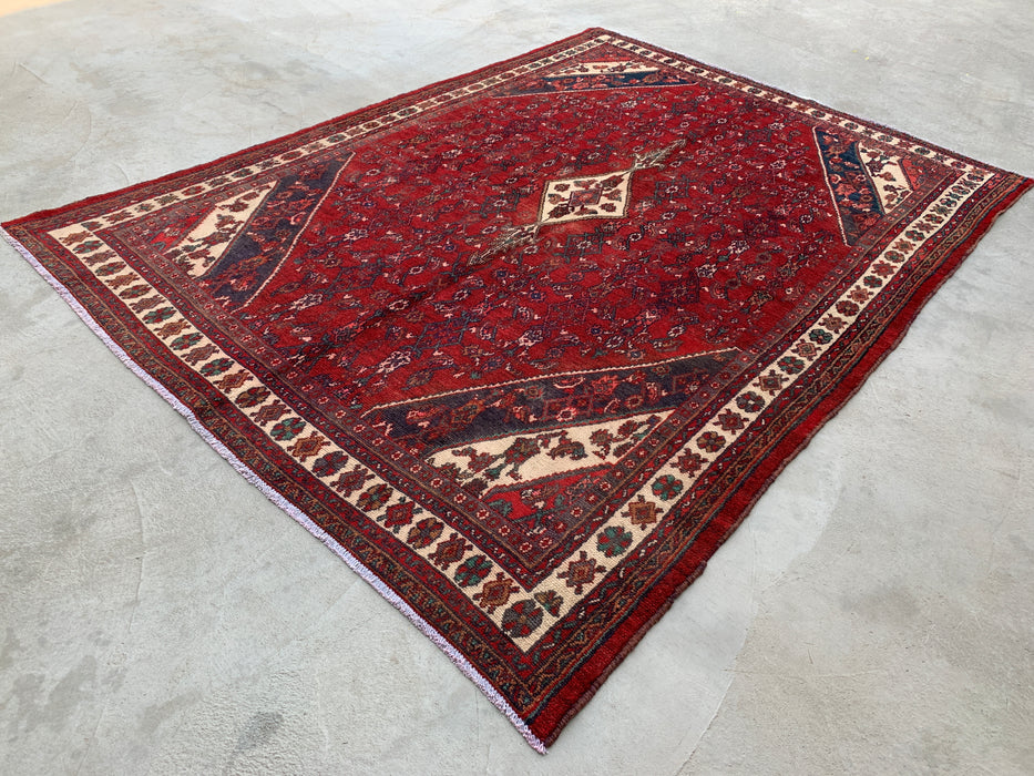 9'2 x 6'10 Hand-Knotted Persian Wool Rug - Red Floral Medallion Area Rug - KBHM-663
