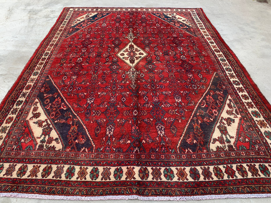 9'2 x 6'10 Hand-Knotted Persian Wool Rug - Red Floral Medallion Area Rug - KBHM-663