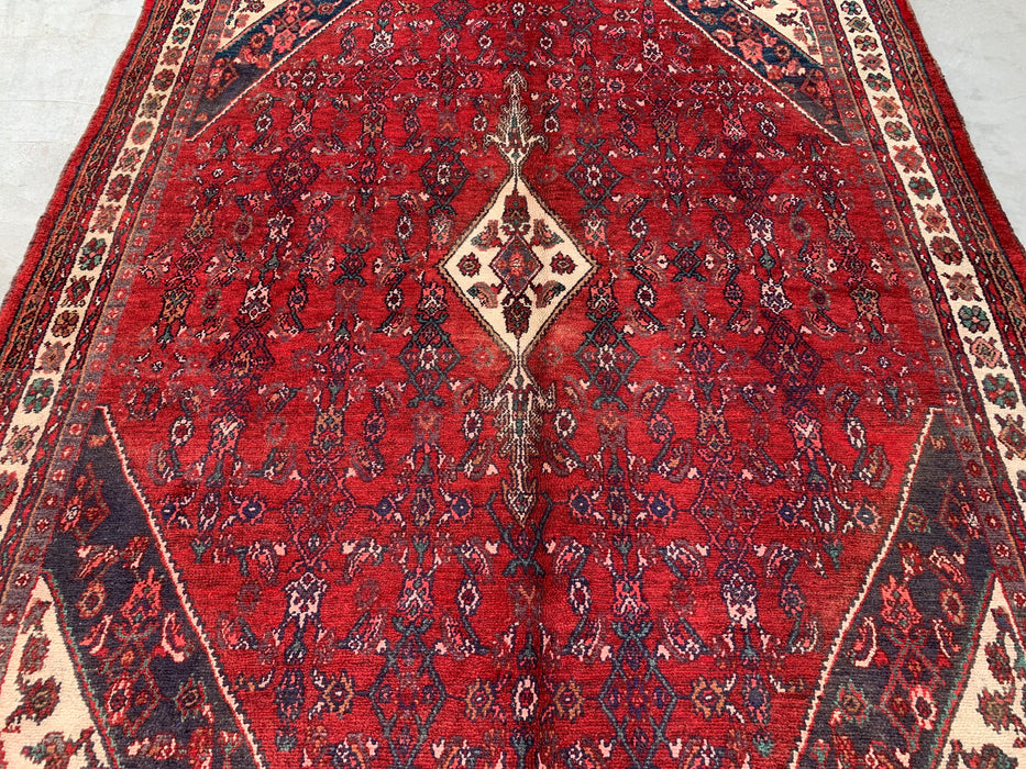 9'2 x 6'10 Hand-Knotted Persian Wool Rug - Red Floral Medallion Area Rug - KBHM-663