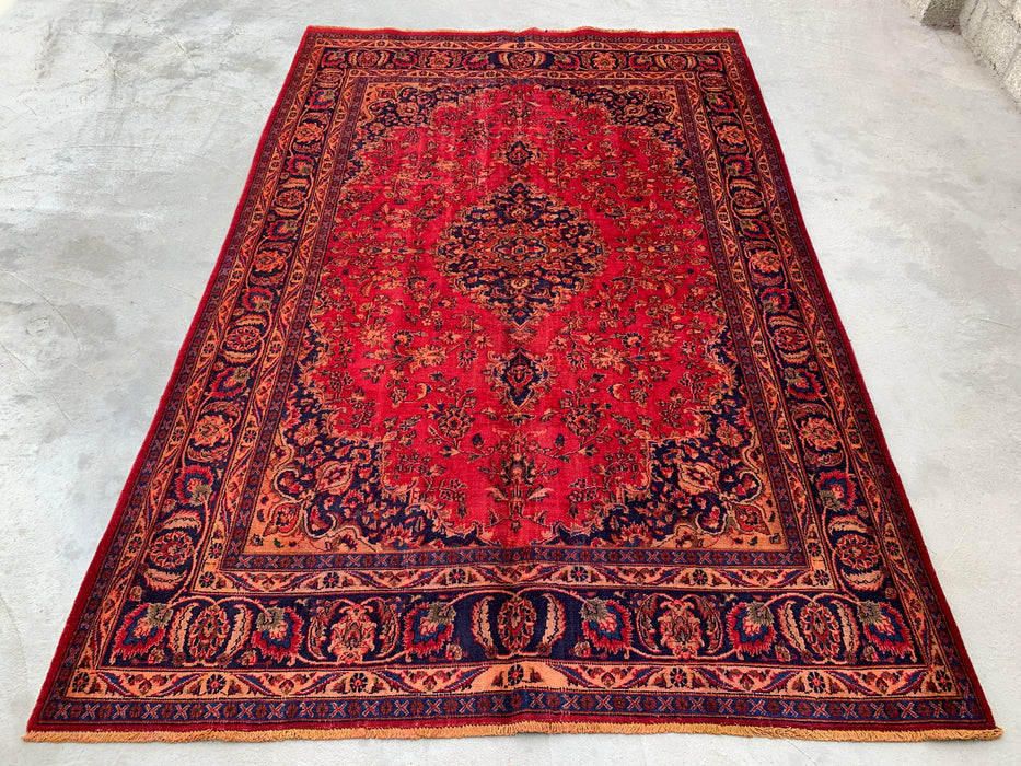 Handmade Persian Wool Area Rug 7x10 - Red Floral Medallion Persian Style Rug - Exact Size 9'6" x 6'3" - KBHM-664