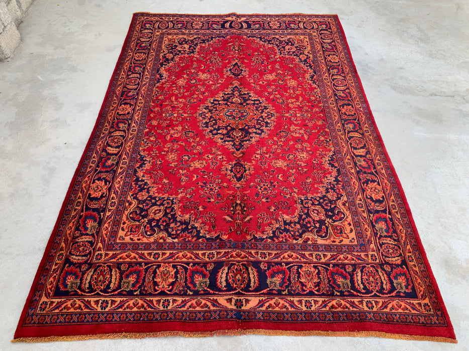 Handmade Persian Wool Area Rug 7x10 - Red Floral Medallion Persian Style Rug - Exact Size 9'6" x 6'3" - KBHM-664