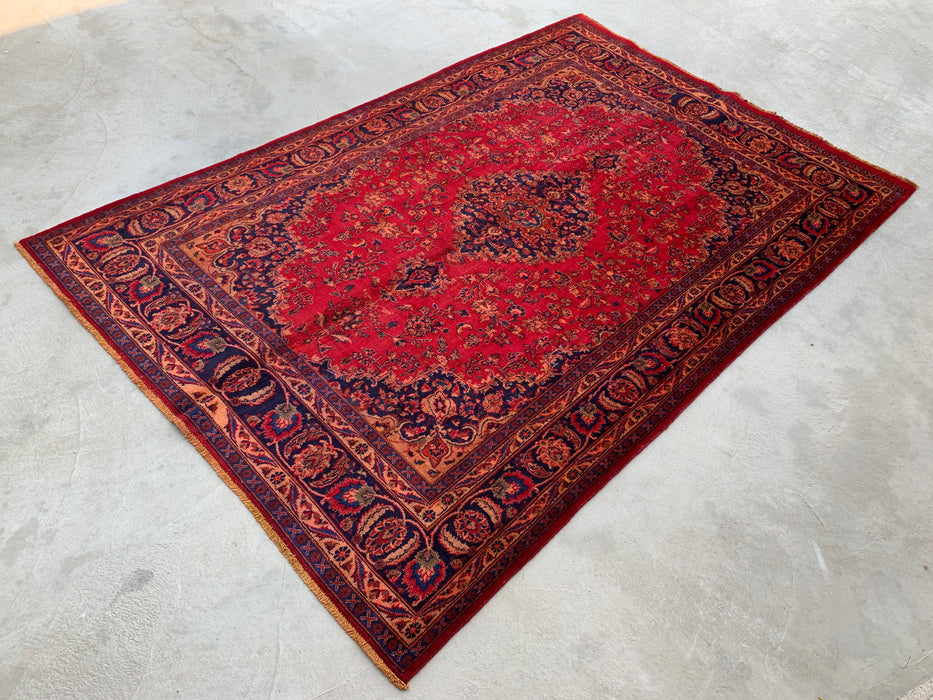 Handmade Persian Wool Area Rug 7x10 - Red Floral Medallion Persian Style Rug - Exact Size 9'6" x 6'3" - KBHM-664