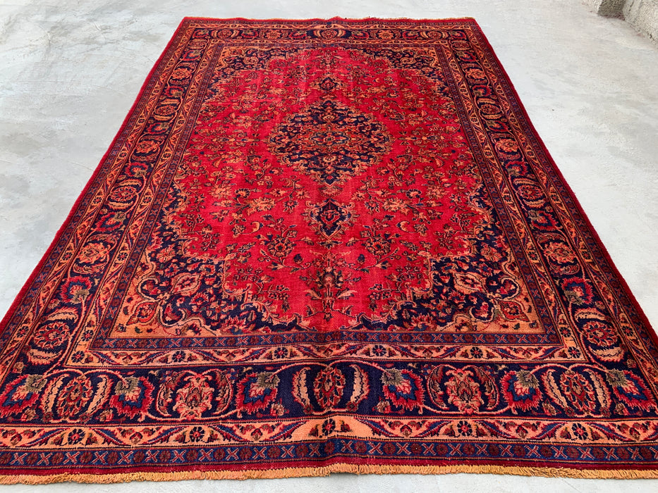 Handmade Persian Wool Area Rug 7x10 - Red Floral Medallion Persian Style Rug - Exact Size 9'6" x 6'3" - KBHM-664