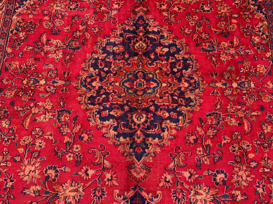 Handmade Persian Wool Area Rug 7x10 - Red Floral Medallion Persian Style Rug - Exact Size 9'6" x 6'3" - KBHM-664