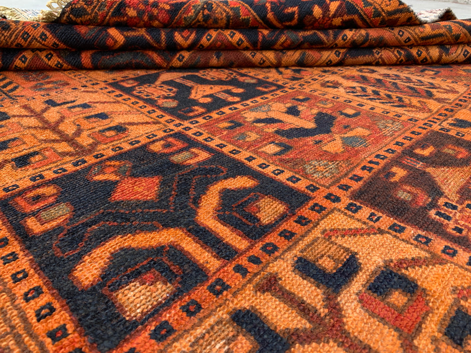 Handmade Persian Wool Area Rug 7x10 - Rust Geometric Panel Persian Style Rug - Exact Size 9'6" x 6'8" - KBHM-665