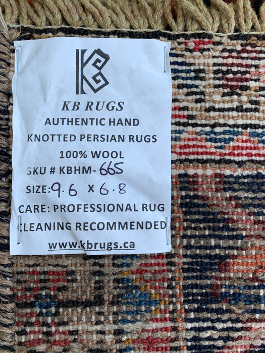 Handmade Persian Wool Area Rug 7x10 - Rust Geometric Panel Persian Style Rug - Exact Size 9'6" x 6'8" - KBHM-665
