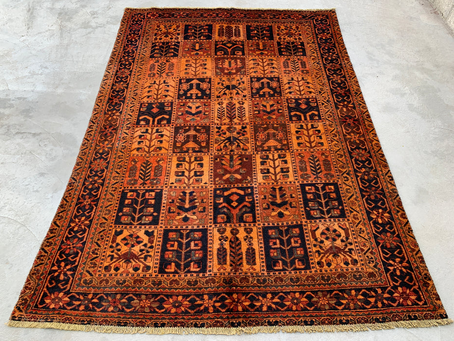 Handmade Persian Wool Area Rug 7x10 - Rust Geometric Panel Persian Style Rug - Exact Size 9'6" x 6'8" - KBHM-665