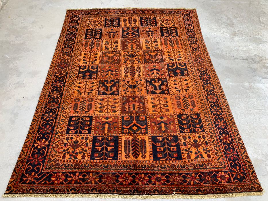 Handmade Persian Wool Area Rug 7x10 - Rust Geometric Panel Persian Style Rug - Exact Size 9'6" x 6'8" - KBHM-665
