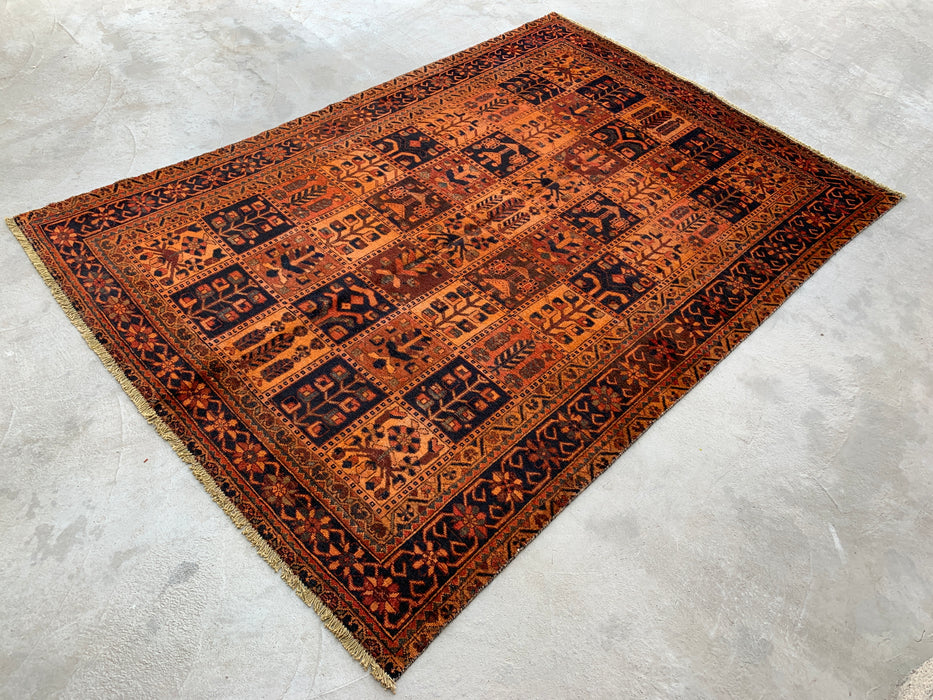Handmade Persian Wool Area Rug 7x10 - Rust Geometric Panel Persian Style Rug - Exact Size 9'6" x 6'8" - KBHM-665
