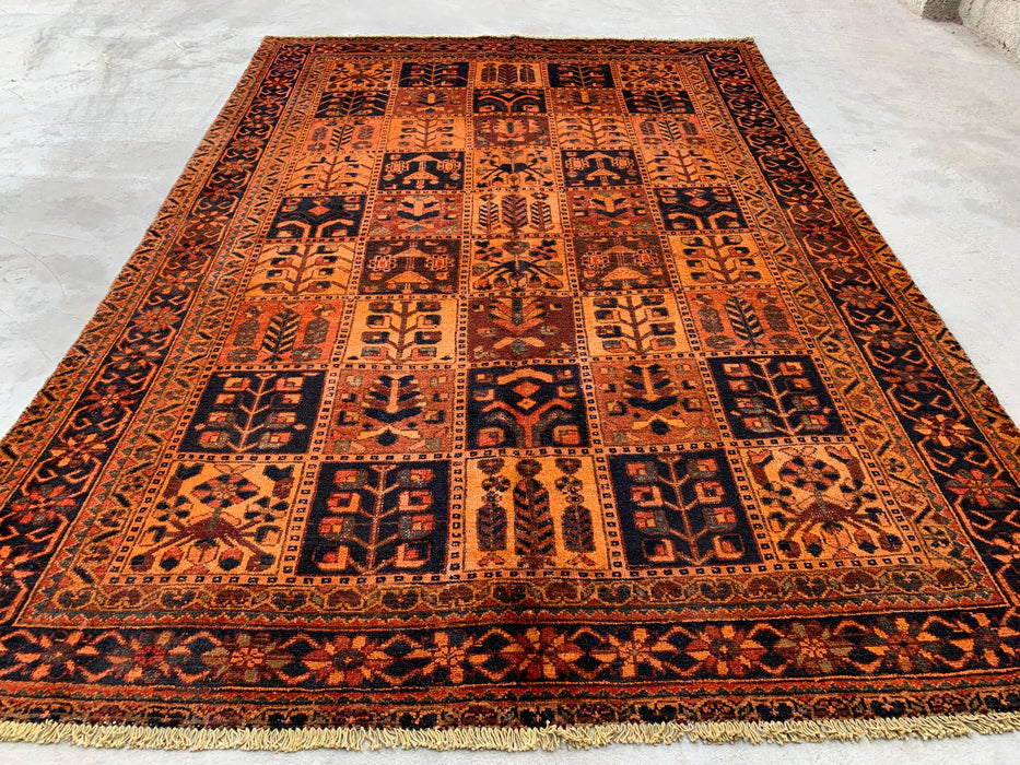 Handmade Persian Wool Area Rug 7x10 - Rust Geometric Panel Persian Style Rug - Exact Size 9'6" x 6'8" - KBHM-665