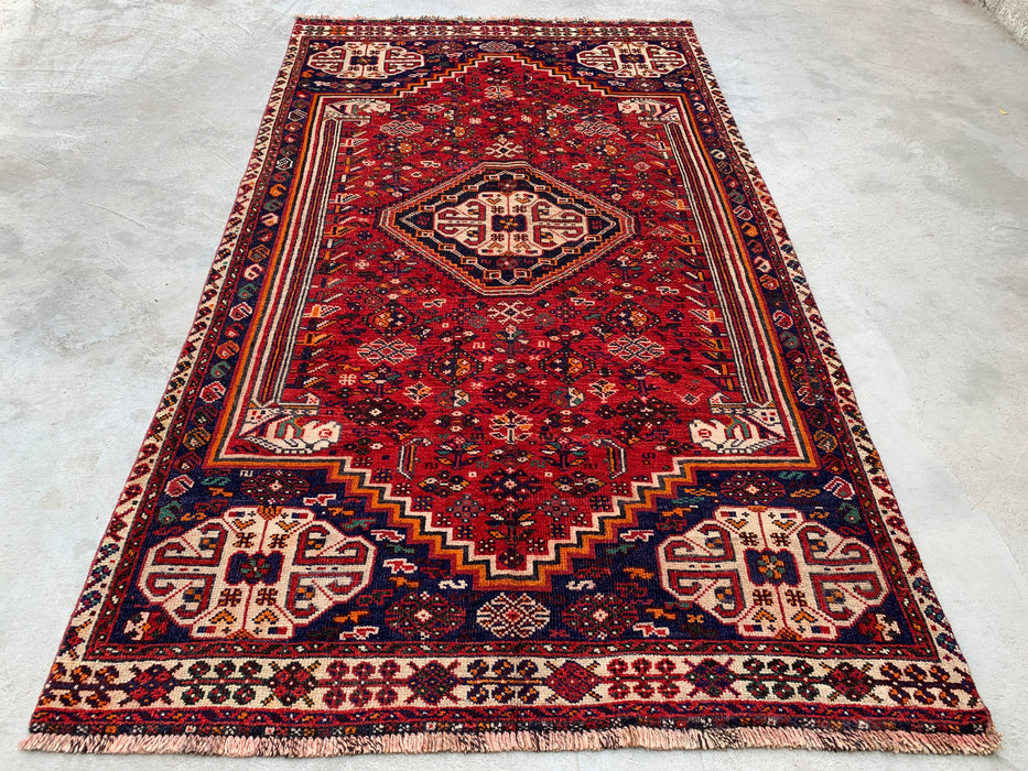 8'3 x 4'9 Hand-Knotted Persian Wool Rug - Red Tribal Medallion Area Rug - KBHM-666