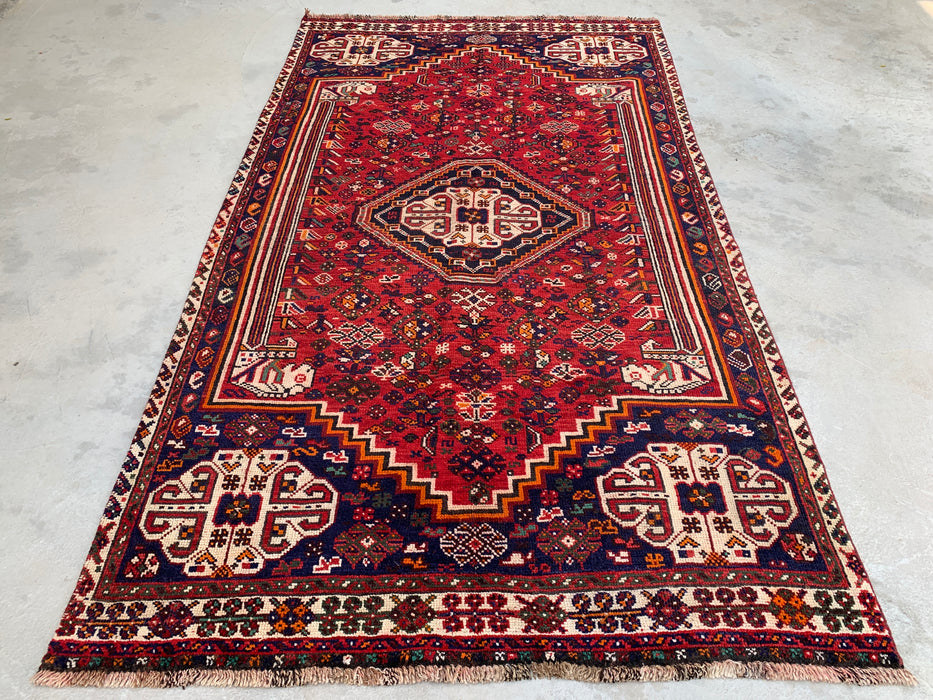 8'3 x 4'9 Hand-Knotted Persian Wool Rug - Red Tribal Medallion Area Rug - KBHM-666