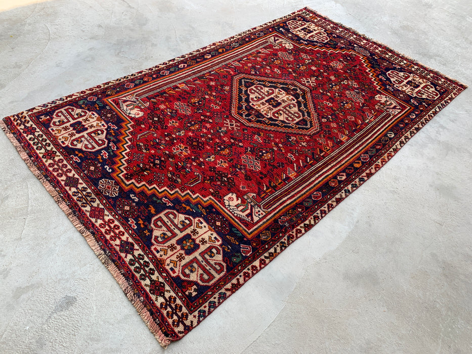 8'3 x 4'9 Hand-Knotted Persian Wool Rug - Red Tribal Medallion Area Rug - KBHM-666