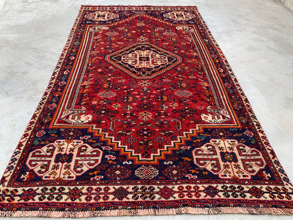 8'3 x 4'9 Hand-Knotted Persian Wool Rug - Red Tribal Medallion Area Rug - KBHM-666