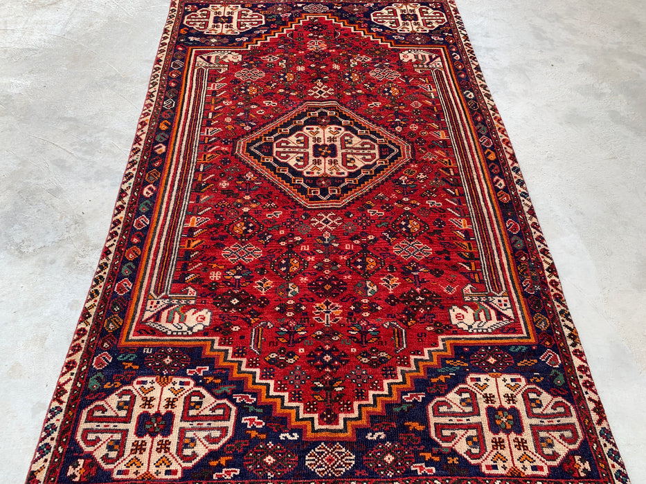 8'3 x 4'9 Hand-Knotted Persian Wool Rug - Red Tribal Medallion Area Rug - KBHM-666