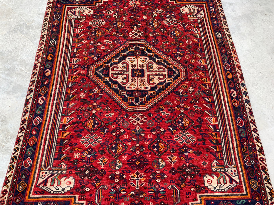 8'3 x 4'9 Hand-Knotted Persian Wool Rug - Red Tribal Medallion Area Rug - KBHM-666