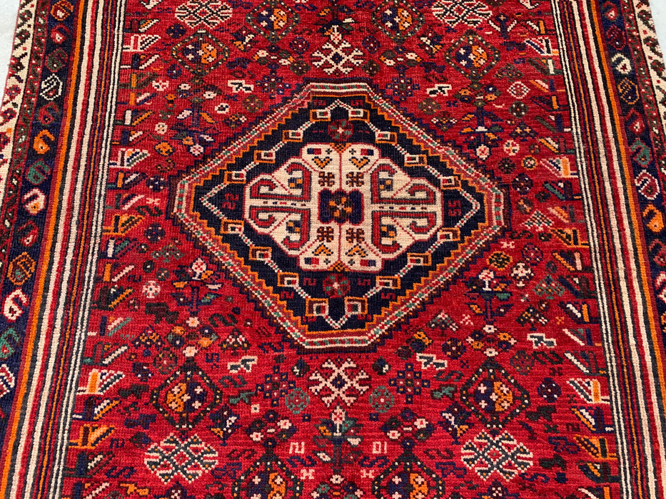8'3 x 4'9 Hand-Knotted Persian Wool Rug - Red Tribal Medallion Area Rug - KBHM-666