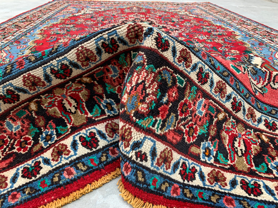 Handmade Persian Wool Area Rug 7x10 - Red Floral Medallion Persian Style Rug - Exact Size 10'1" x 6'9" - KBHM-669
