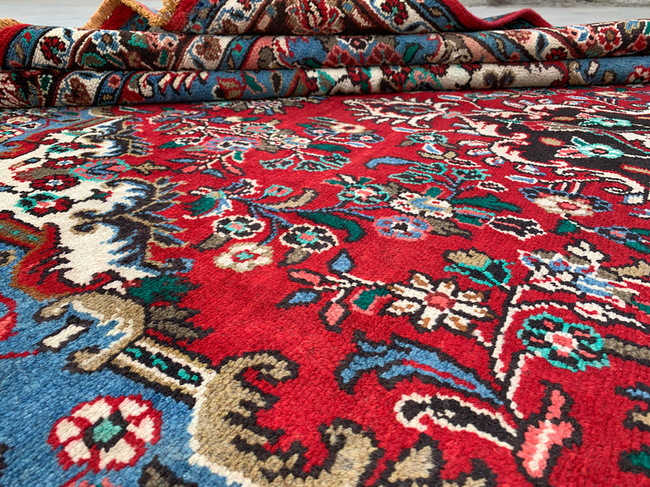 Handmade Persian Wool Area Rug 7x10 - Red Floral Medallion Persian Style Rug - Exact Size 10'1" x 6'9" - KBHM-669