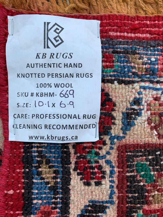 Handmade Persian Wool Area Rug 7x10 - Red Floral Medallion Persian Style Rug - Exact Size 10'1" x 6'9" - KBHM-669