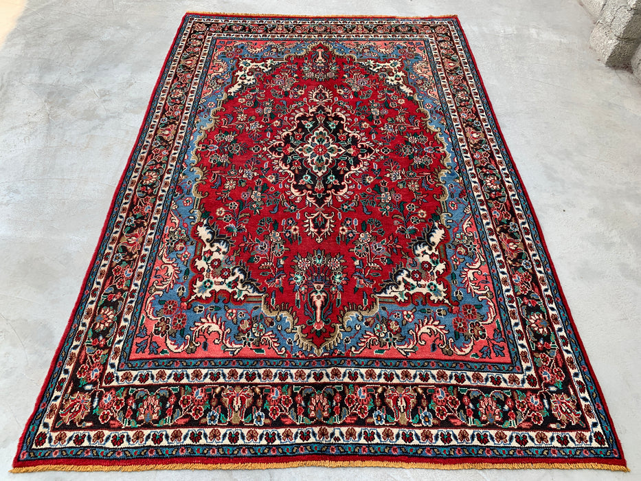 Handmade Persian Wool Area Rug 7x10 - Red Floral Medallion Persian Style Rug - Exact Size 10'1" x 6'9" - KBHM-669