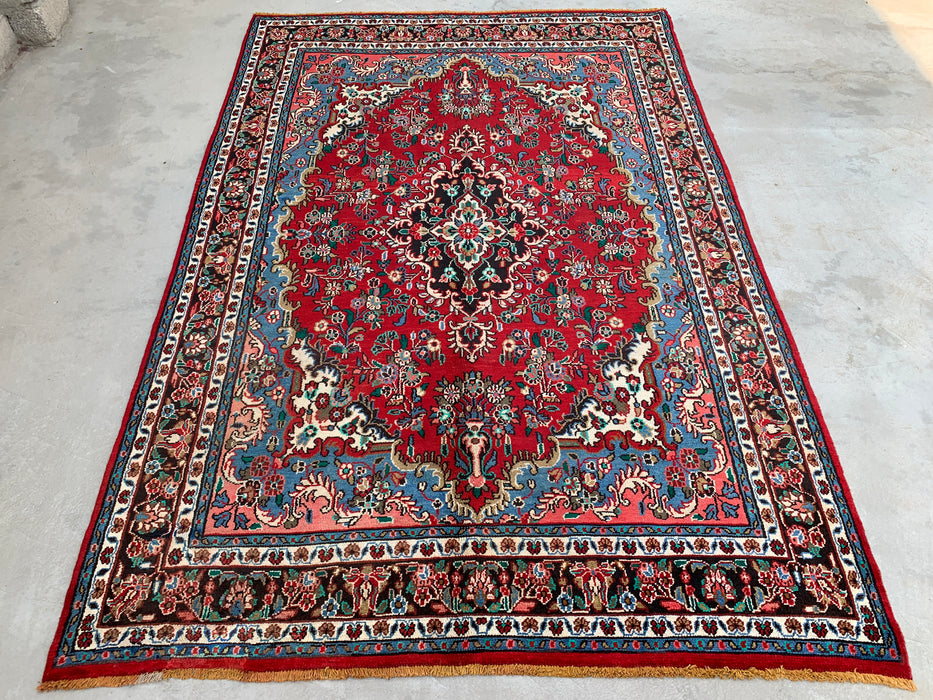 Handmade Persian Wool Area Rug 7x10 - Red Floral Medallion Persian Style Rug - Exact Size 10'1" x 6'9" - KBHM-669