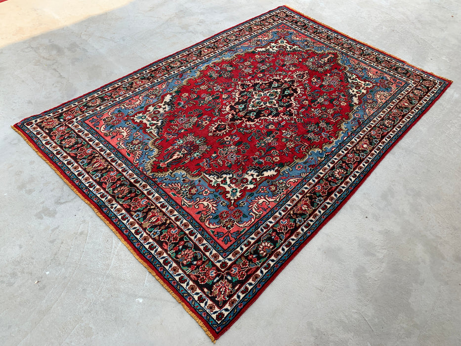 Handmade Persian Wool Area Rug 7x10 - Red Floral Medallion Persian Style Rug - Exact Size 10'1" x 6'9" - KBHM-669