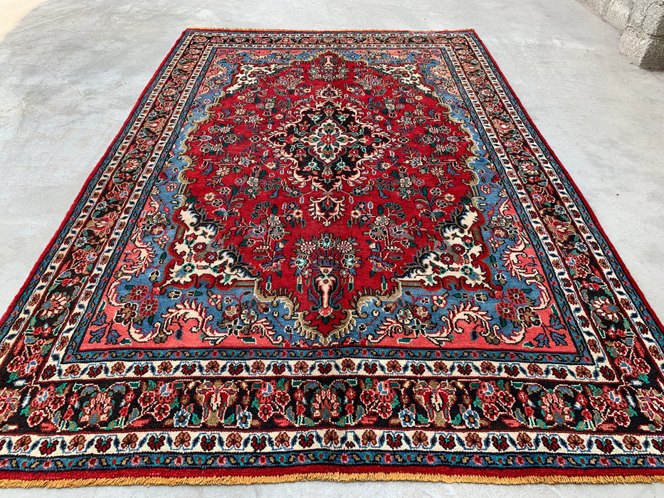 Handmade Persian Wool Area Rug 7x10 - Red Floral Medallion Persian Style Rug - Exact Size 10'1" x 6'9" - KBHM-669