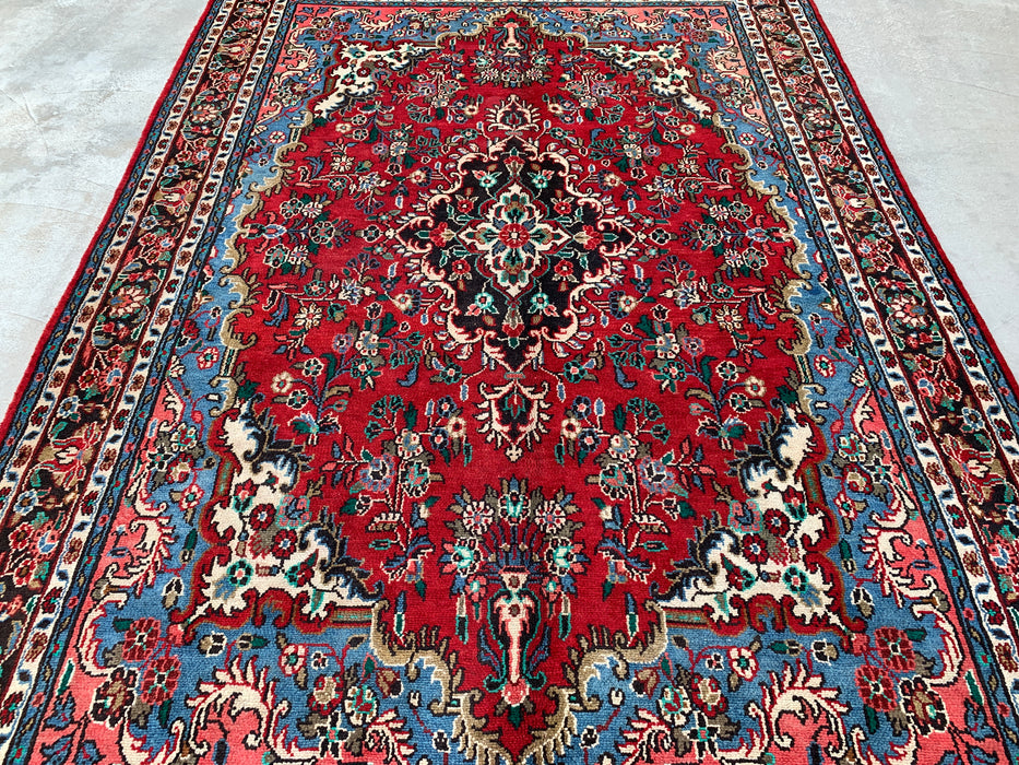Handmade Persian Wool Area Rug 7x10 - Red Floral Medallion Persian Style Rug - Exact Size 10'1" x 6'9" - KBHM-669