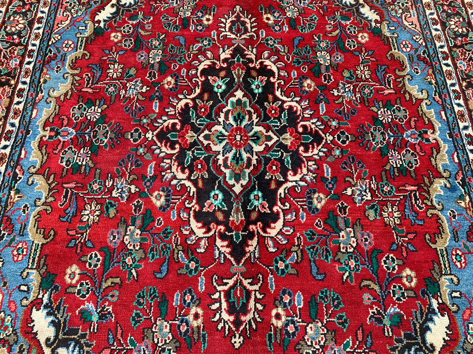 Handmade Persian Wool Area Rug 7x10 - Red Floral Medallion Persian Style Rug - Exact Size 10'1" x 6'9" - KBHM-669