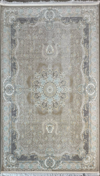 Luxury Persian Machine-Made Rug – Silver Grey / Soft Blue Medallion – 7' x 10'