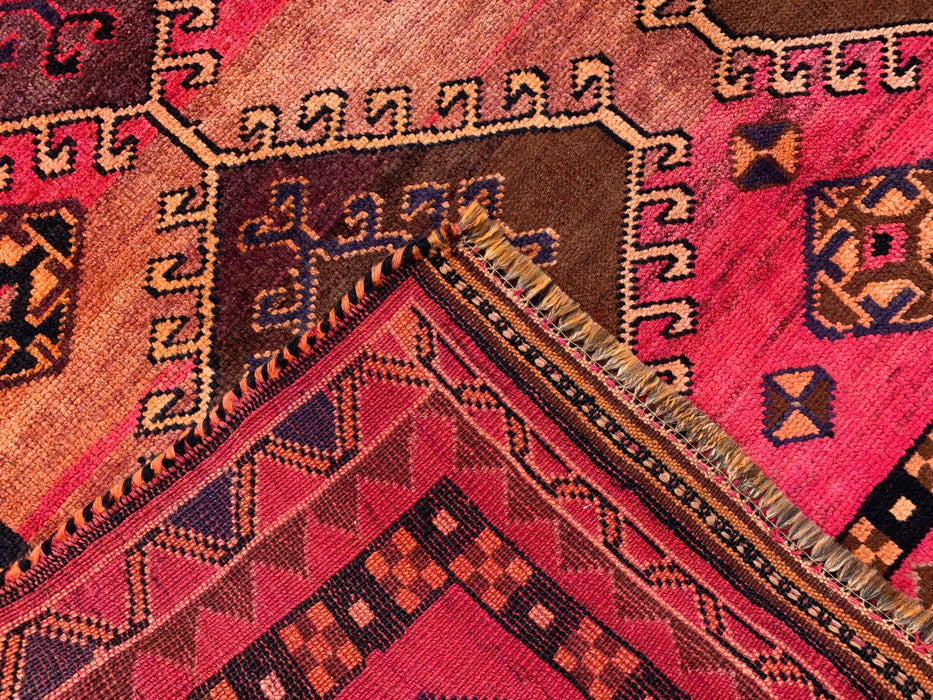9'4 x 5'7 Hand-Knotted Persian Wool Rug - Pink Tribal Geometric Area Rug - KBHM-671
