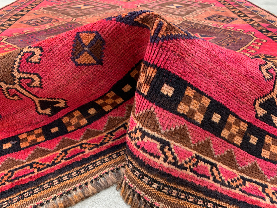 9'4 x 5'7 Hand-Knotted Persian Wool Rug - Pink Tribal Geometric Area Rug - KBHM-671
