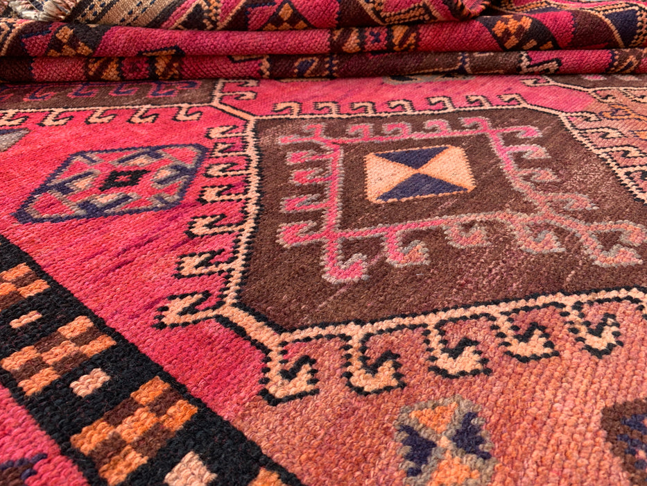 9'4 x 5'7 Hand-Knotted Persian Wool Rug - Pink Tribal Geometric Area Rug - KBHM-671