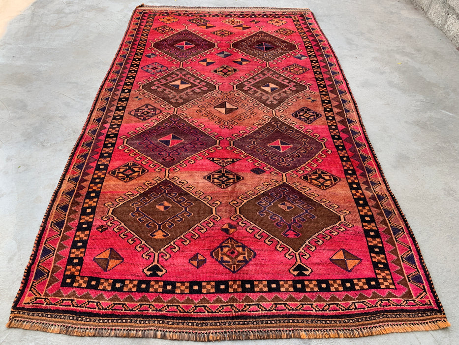 9'4 x 5'7 Hand-Knotted Persian Wool Rug - Pink Tribal Geometric Area Rug - KBHM-671