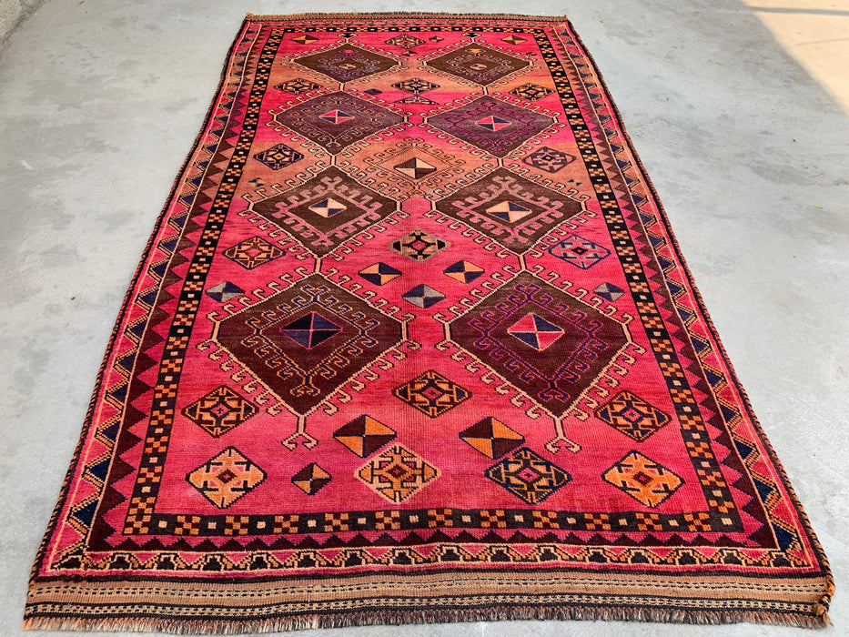 9'4 x 5'7 Hand-Knotted Persian Wool Rug - Pink Tribal Geometric Area Rug - KBHM-671