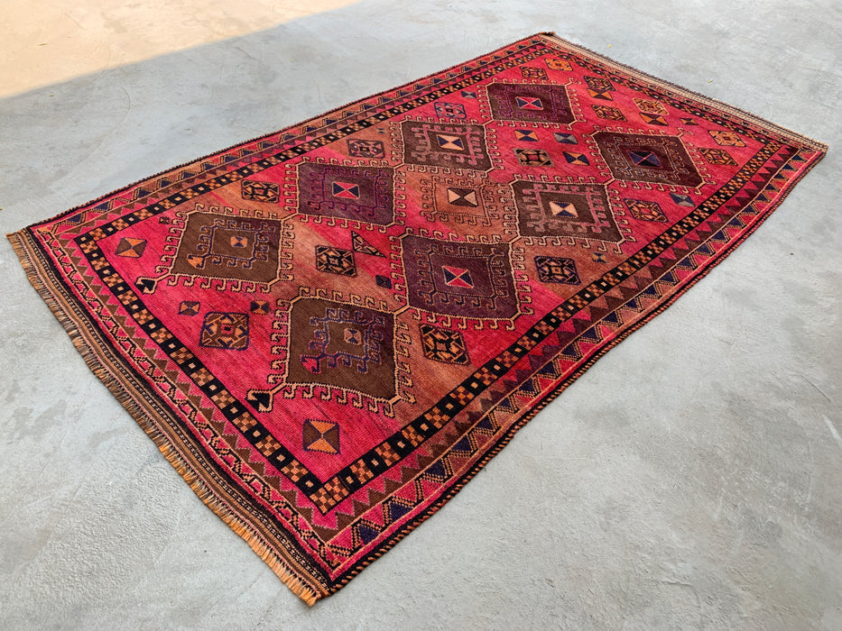 9'4 x 5'7 Hand-Knotted Persian Wool Rug - Pink Tribal Geometric Area Rug - KBHM-671