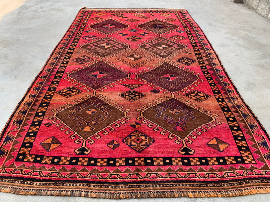 9'4 x 5'7 Hand-Knotted Persian Wool Rug - Pink Tribal Geometric Area Rug - KBHM-671