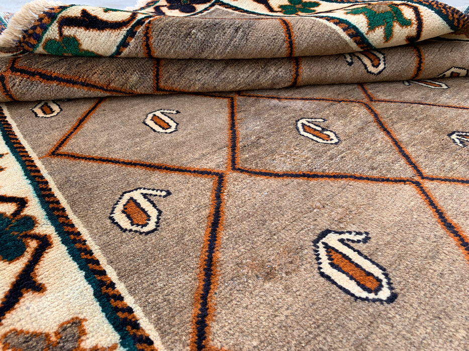 7'4 x 4'1 Hand-Knotted Persian Wool Rug - Brown Geometric Boteh Area Rug - KBHM-676