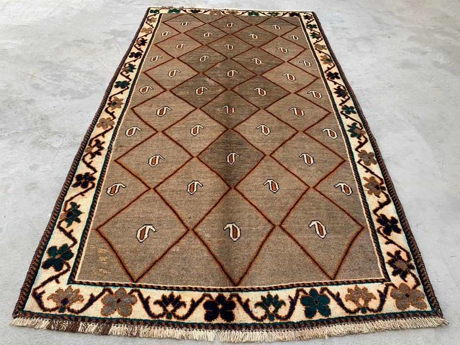 7'4 x 4'1 Hand-Knotted Persian Wool Rug - Brown Geometric Boteh Area Rug - KBHM-676