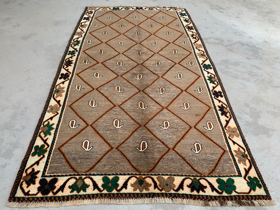 7'4 x 4'1 Hand-Knotted Persian Wool Rug - Brown Geometric Boteh Area Rug - KBHM-676