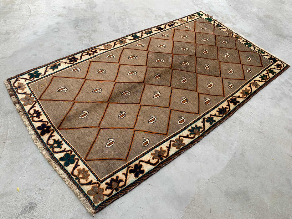 7'4 x 4'1 Hand-Knotted Persian Wool Rug - Brown Geometric Boteh Area Rug - KBHM-676