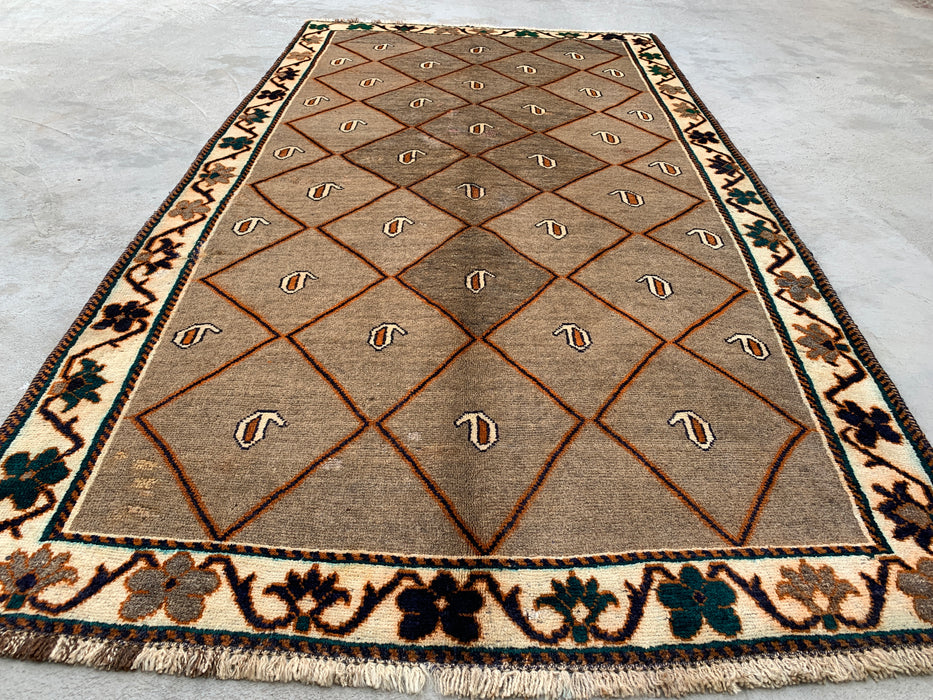 7'4 x 4'1 Hand-Knotted Persian Wool Rug - Brown Geometric Boteh Area Rug - KBHM-676