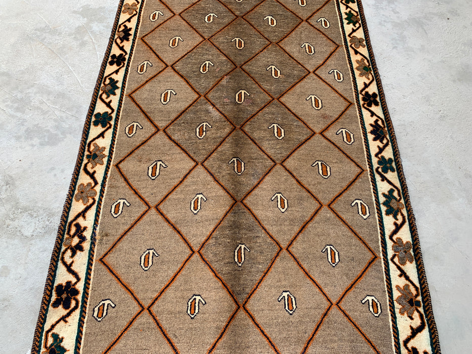 7'4 x 4'1 Hand-Knotted Persian Wool Rug - Brown Geometric Boteh Area Rug - KBHM-676