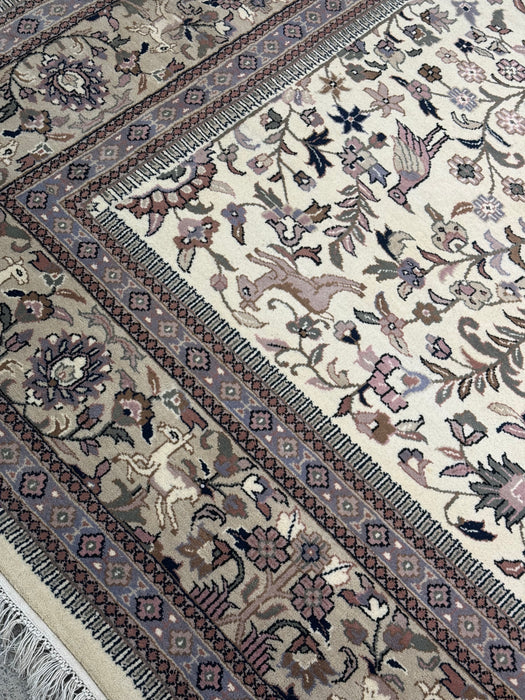 Hand-Knotted Palace-Style Wool Rug – Ivory Floral with Animal Motifs – 10' x 13'8"